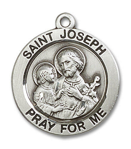 St Joseph Medal - Sterling Silver 3/4 x 3/4 Round Pendant 4055SS
