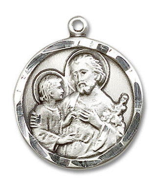 St. Joseph Medal - Sterling Silver 7/8" x 3/4" Round Pendant (4140SS)