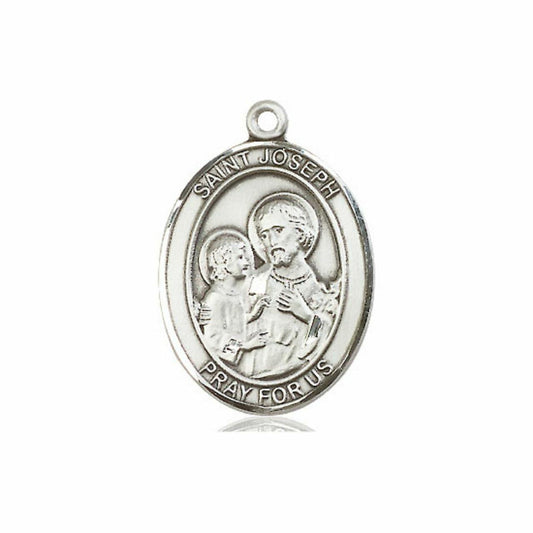 St Joseph Medal - Sterling Silver Oval Pendant 3 Sizes