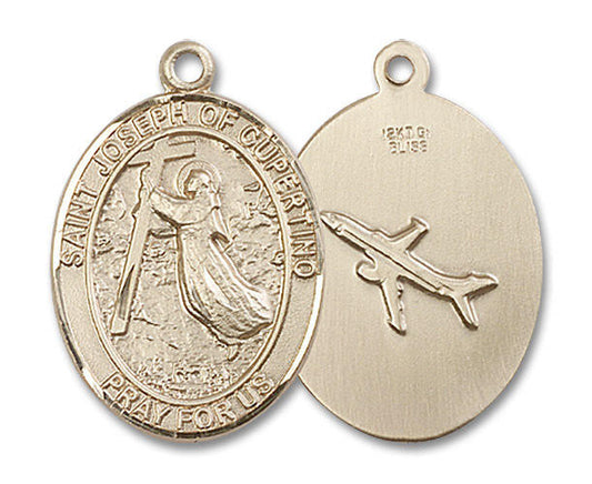 St Joseph of Cupertino Pilot Medal - 14kt Gold Oval Pendant 3 Sizes