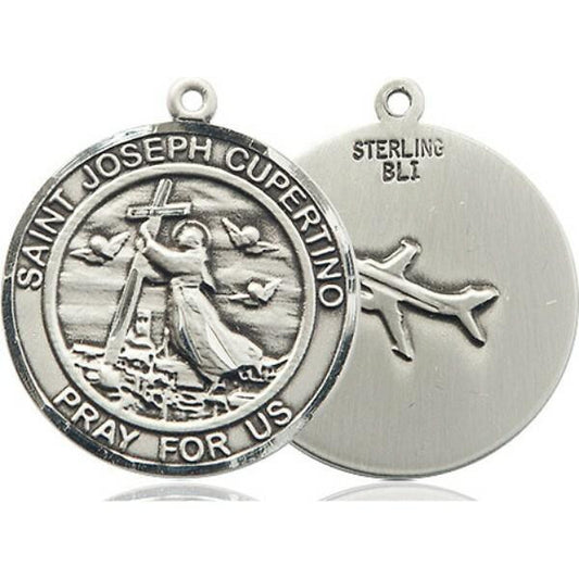 St Joseph of Cupertino Pilot Medal - Sterling Silver Round Pendant 2 Sizes