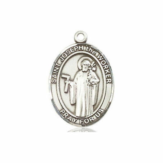St Joseph The Worker Medal - Sterling Silver Oval Pendant 3 Sizes