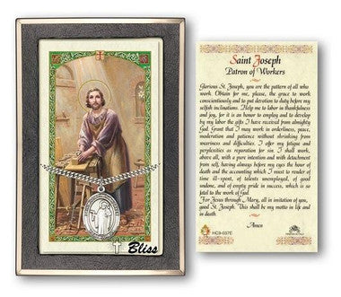 St. Joseph The Worker Medal With Prayer Card - Sterling Silver 1" x 3/4" Oval Pendant (PC7220SS)
