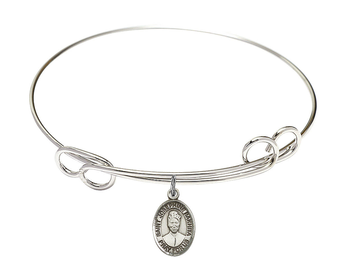 St Josephine Bakhita Double Loop Bangle Bracelet - Sterling Silver Charm 9360SS
