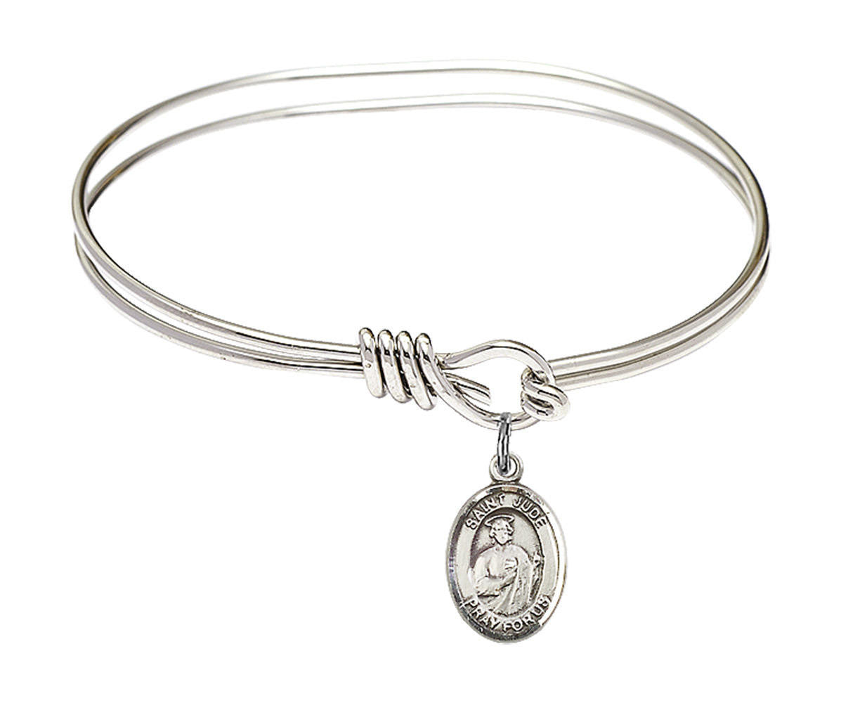 St Jude Thaddeus Eye Hook Bangle Bracelet - Sterling Silver Charm 9060SS