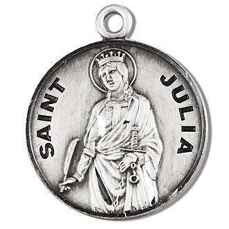 St Julia Medal - Sterling Silver - On 18 Stainless Chain - Sterling Silver 7/8 x 3/4 Round Pendant