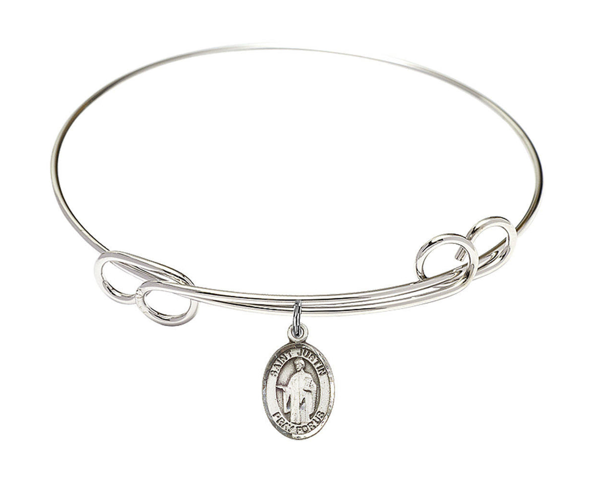 St Justin Double Loop Bangle Bracelet - Sterling Silver Charm 9052SS