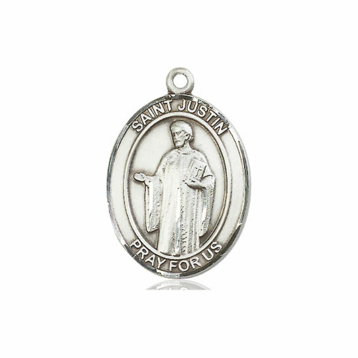 St Justin Medal - Sterling Silver Oval Pendant 3 Sizes