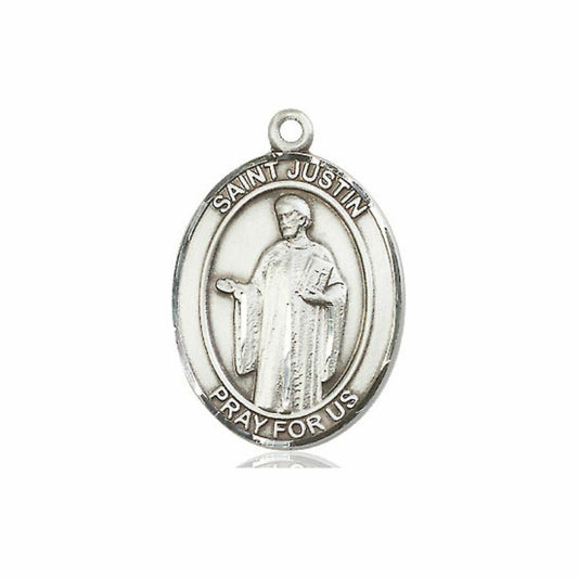 St Justin Medal - Sterling Silver Oval Pendant 3 Sizes