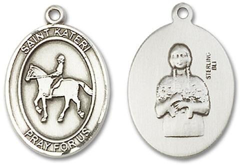 St Kateri Equestrian Medal - Sterling Silver Oval Pendant 3 Sizes