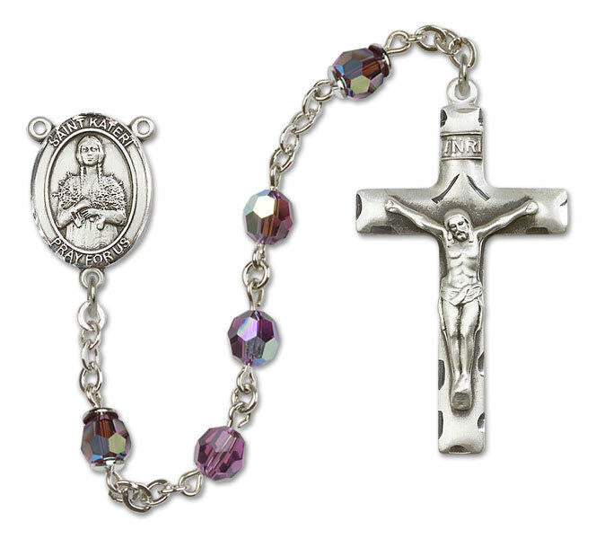 St Kateri Sterling Silver Rosary - 16 Color Options 8061/0644