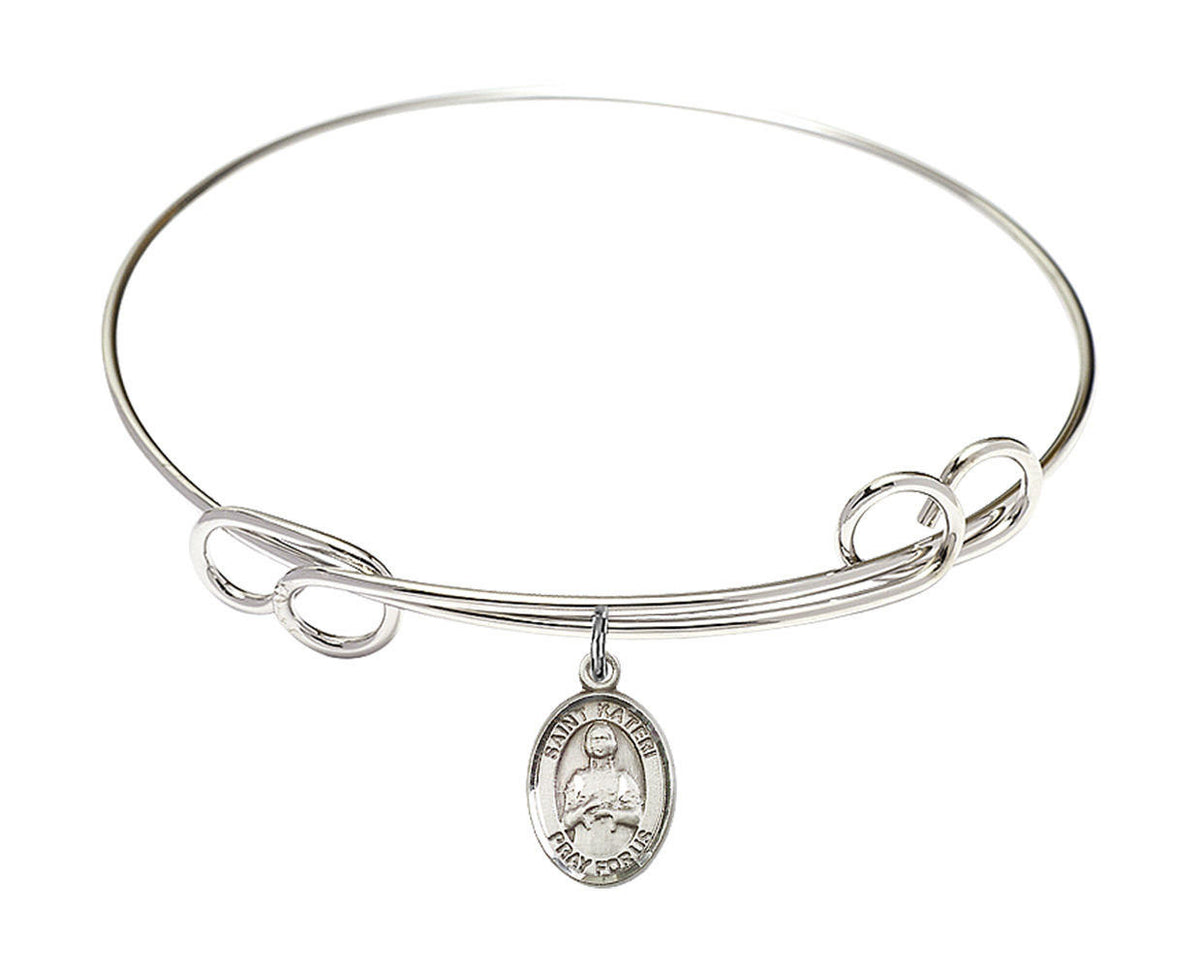 St Kateri Tekakwitha Double Loop Bangle Bracelet - Sterling Silver Charm 9061SS