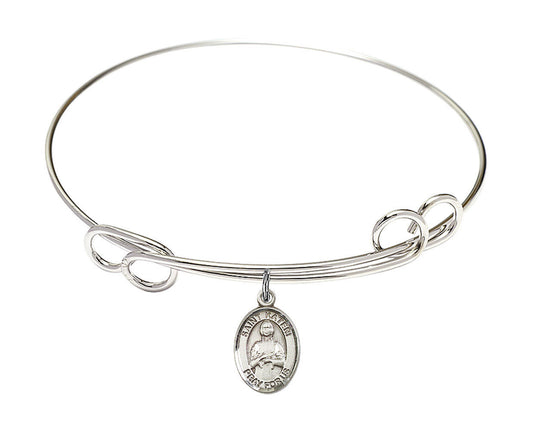 St Kateri Tekakwitha Double Loop Bangle Bracelet - Sterling Silver Charm 9061SS
