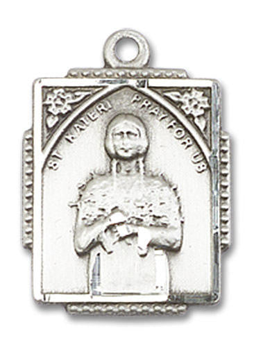 St Kateri Tekakwitha Medal - Sterling Silver 3/4 x 1/2 Rectangular Pendant 0804KASS