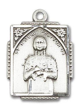 St. Kateri Tekakwitha Medal - Sterling Silver 3/4" x 1/2" Rectangular Pendant (0804KASS)