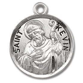 St Kevin Medal - Sterling Silver - On 20 Stainless Chain - Sterling Silver 7/8 x 3/4 Round Pendant