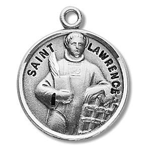 St Lawrence Medal - Sterling Silver - On 20 Stainless Chain - Sterling Silver 7/8 x 3/4 Round Pendant