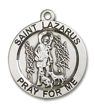 St. Lazarus Medal - Sterling Silver 3/4" x 3/4" Round Pendant (4059SS)