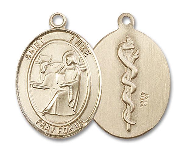 St Luke Doctor Medal - 14kt Gold Oval Pendant 2 Sizes