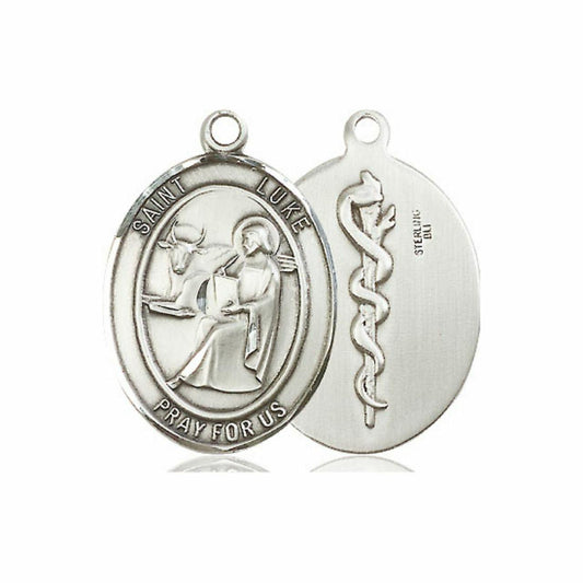 St Luke Doctor Medal - Sterling Silver Oval Pendant 2 Sizes