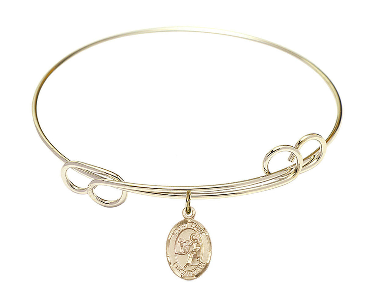 St Luke The Apostle Double Loop Bangle Bracelet - Gold-Filled Charm 9068GF