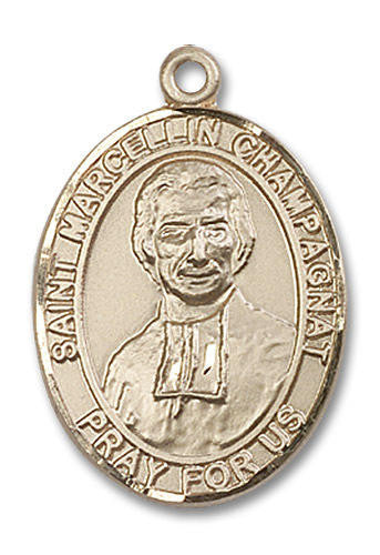 St Marcellin Champagnat Medal - 14kt Gold Oval Pendant 3 Sizes