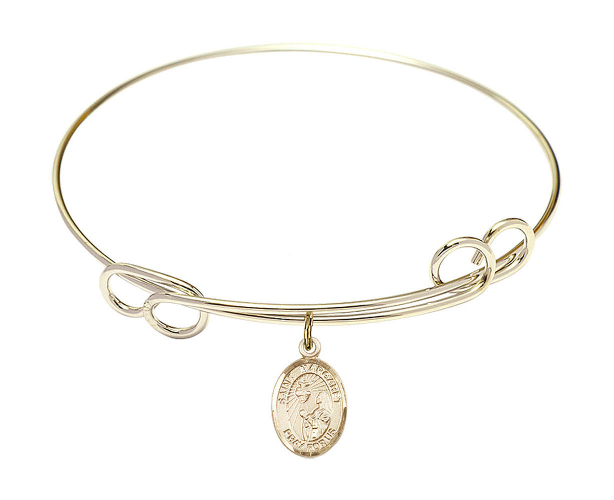 St Margaret Mary Alacoque Double Loop Bangle Bracelet - Gold-Filled Charm 9072GF