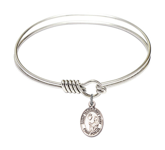 St Margaret Mary Alacoque Round Eye Hook Bangle Bracelet - Sterling Silver Charm - 6.25 Inch 9420SS
