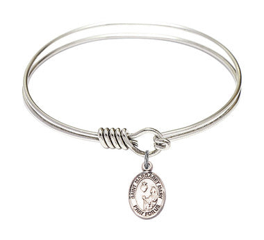St. Margaret Mary Alacoque Round Eye Hook Bangle Bracelet - Sterling Silver Charm - 6.25 Inch (9420SS)