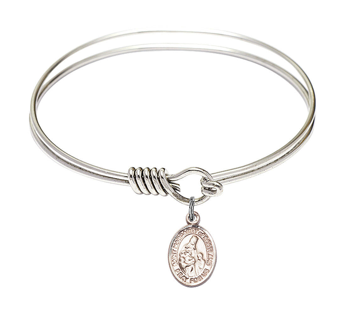 St Margaret of Scotland Round Eye Hook Bangle Bracelet - Sterling Silver Charm - 6.25 Inch 9407SS