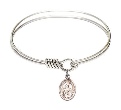 St Margaret of Scotland Round Eye Hook Bangle Bracelet - Sterling Silver Charm - 6.25 Inch 9407SS