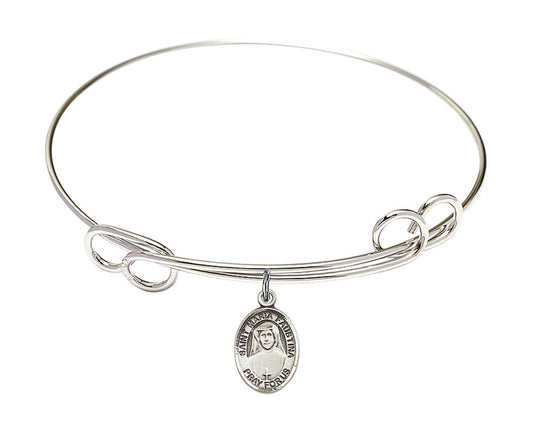 St Maria Faustina Double Loop Bangle Bracelet - Sterling Silver Charm 9069SS