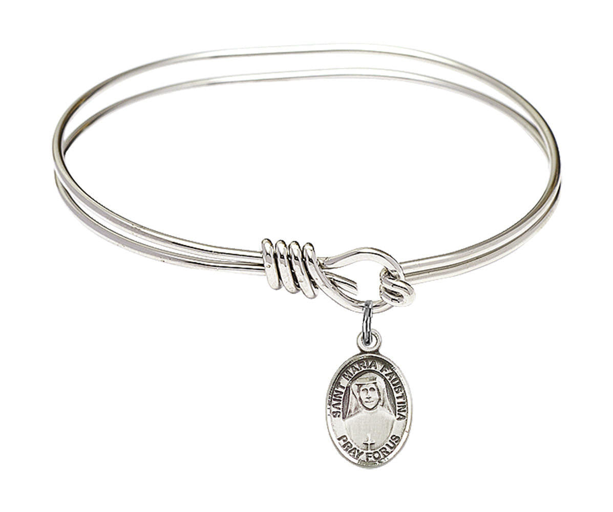 St Maria Faustina Eye Hook Bangle Bracelet - Sterling Silver Charm 9069SS