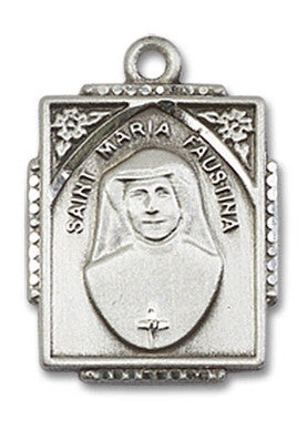 St. Maria Faustina Medal - Sterling Silver 3/4" x 1/2" Rectangular Pendant (0804MFSS)