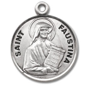 St Maria Faustina Medal - Sterling Silver - On 18 Stainless Chain - Sterling Silver 7/8 x 3/4 Round Pendant