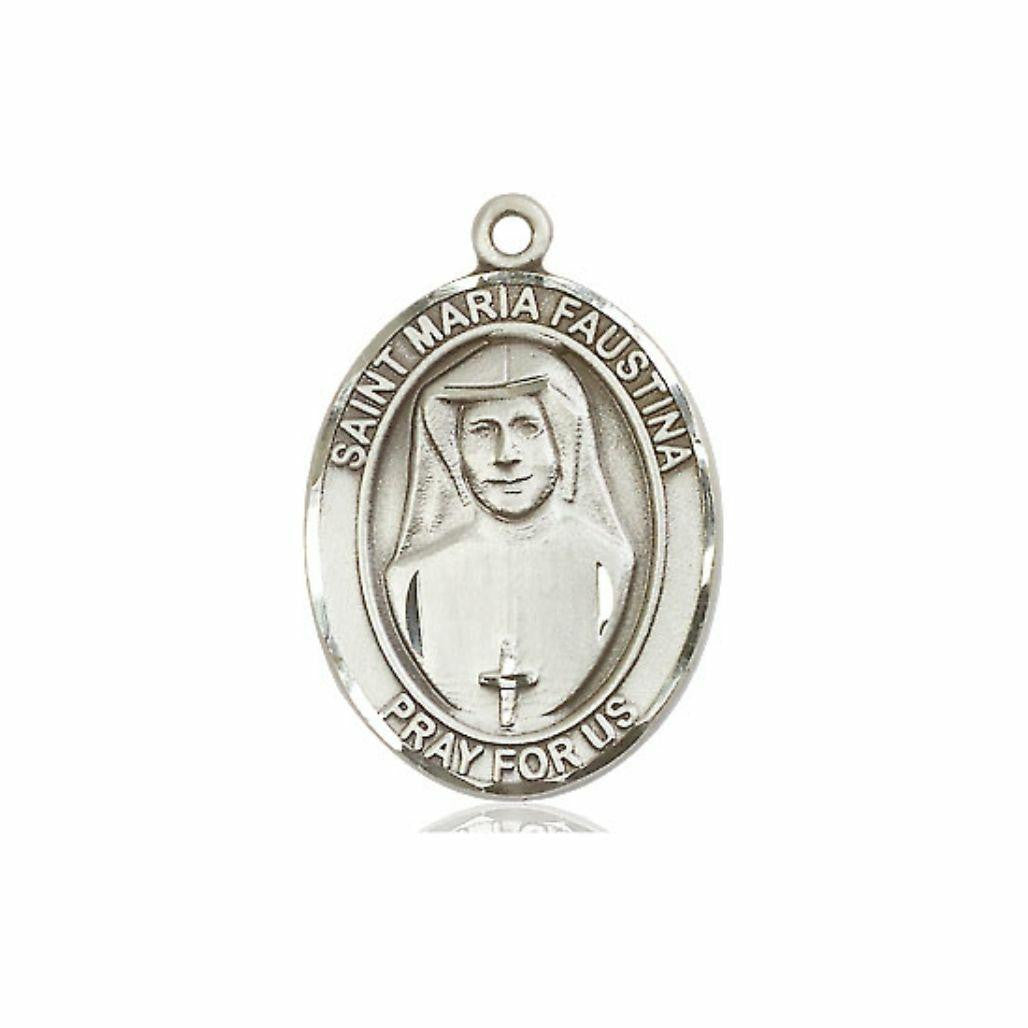 St Maria Faustina Medal - Sterling Silver Oval Pendant 3 Sizes