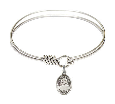 St. Maria Faustina Round Eye Hook Bangle Bracelet - Sterling Silver Charm - 6.25 Inch (9069SS)