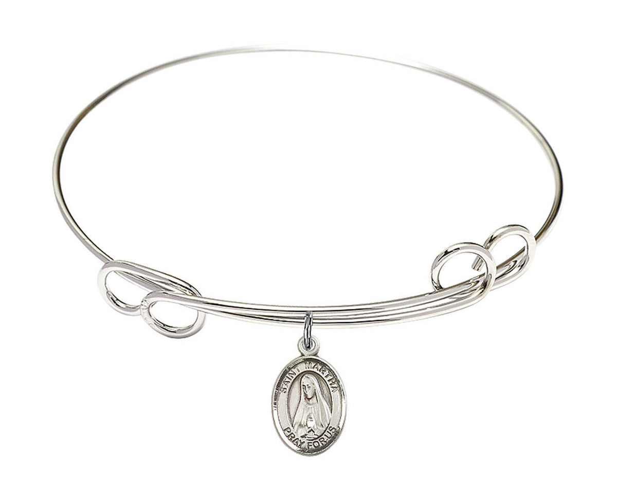 St Martha Double Loop Bangle Bracelet - Sterling Silver Charm 9075SS