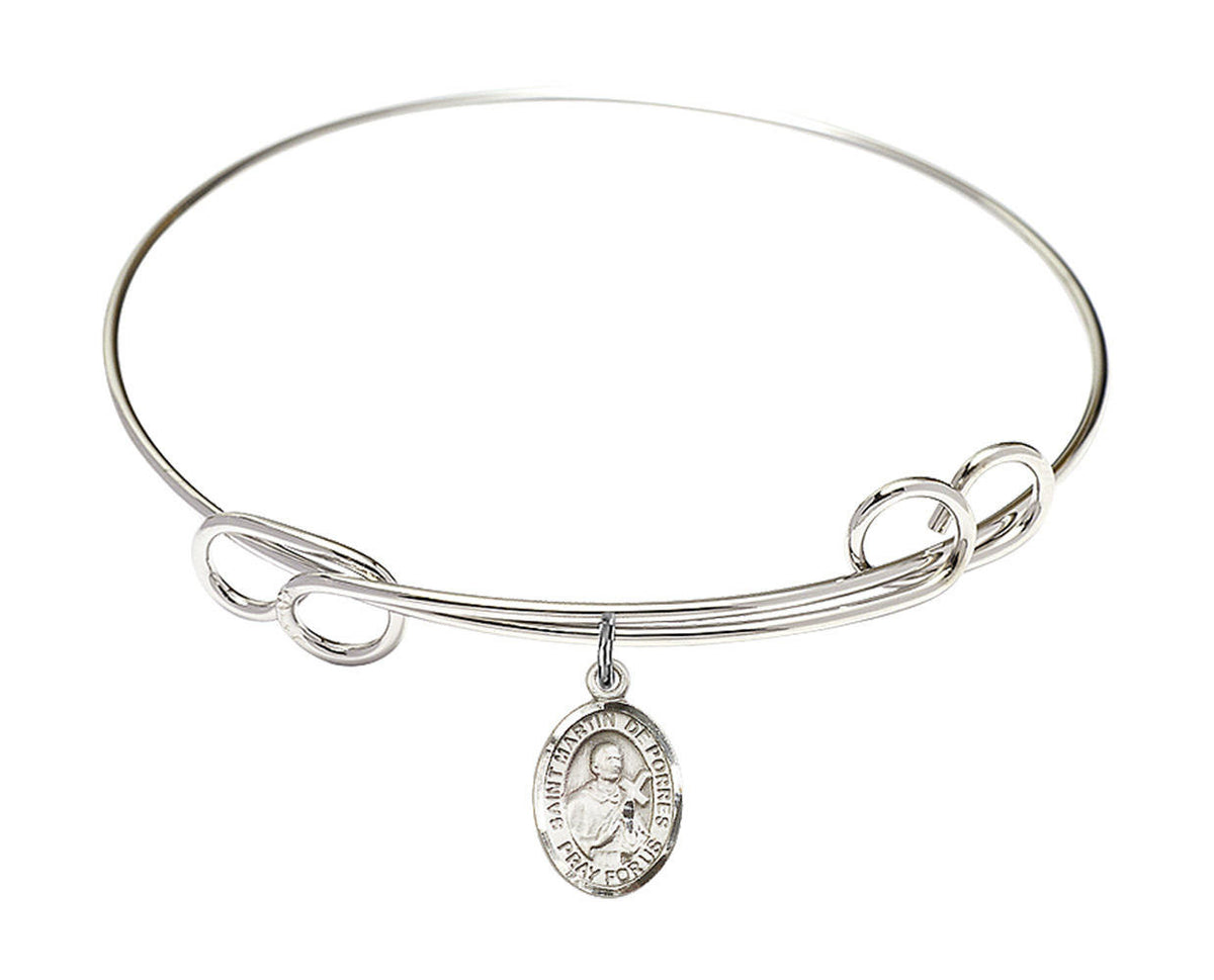 St Martin De Porres Double Loop Bangle Bracelet - Sterling Silver Charm 9089SS