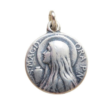 St. Mary Magdalene Medal - Sterling Silver 5/8" Round Antique Replica Pendant