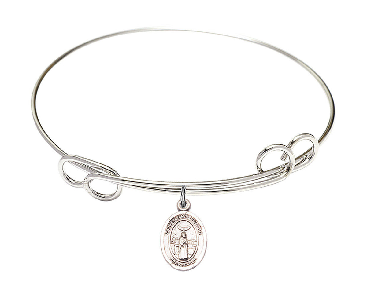 St Medard of Noyon Double Loop Bangle Bracelet - Sterling Silver Charm 9444SS
