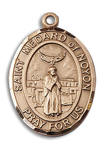St Medard of Noyon Medal - 14kt Gold Oval Pendant 2 Sizes