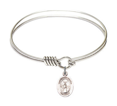 St. Medard of Noyon Round Eye Hook Bangle Bracelet - Sterling Silver Charm - 6.25 Inch (9444SS)