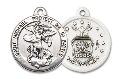 St Michael Air Force Medal - Sterling Silver 3/4 x 3/4 Round Pendant 0344SS1
