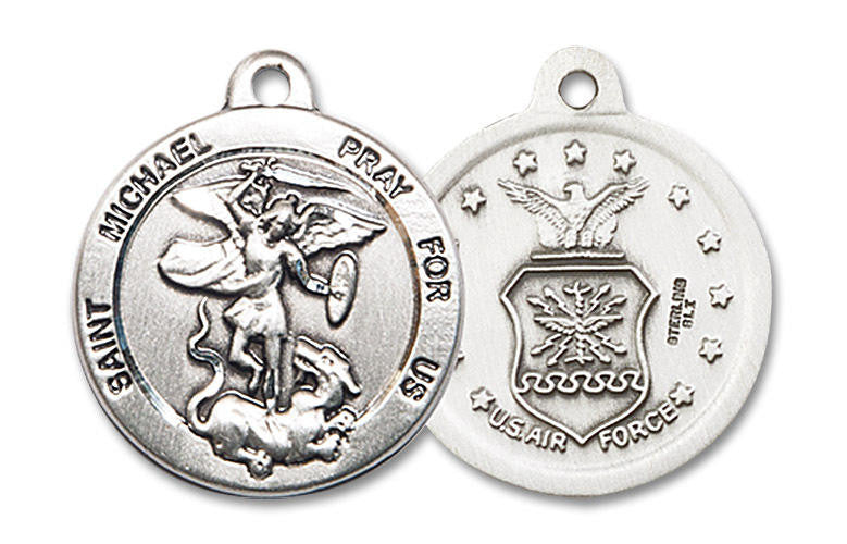 St Michael Air Force Medal - Sterling Silver 7/8 x 3/4 Round Pendant 0342SS1