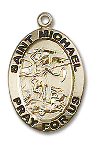 St Michael and Guardian Angel Medal - 14kt Gold 3/4 x 1/2 Oval Pendant 3987
