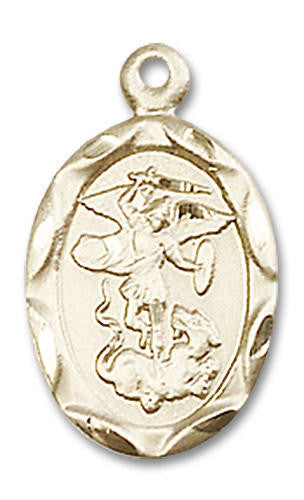 St Michael and Guardian Angel Medal - 14kt Gold 3/4 x 3/8 Oval Pendant 0612R