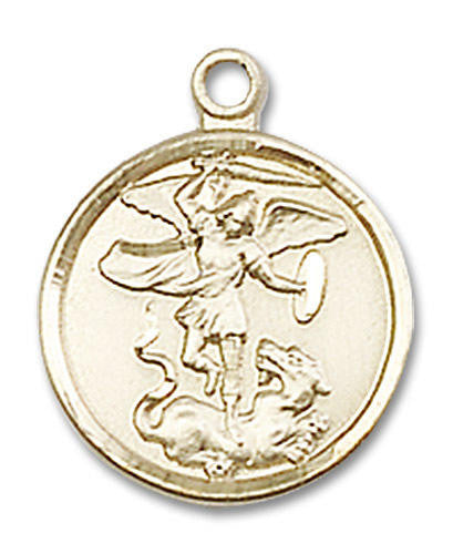 St Michael and Guardian Angel Medal - 14kt Gold 5/8 x 1/2 Round Pendant 0601R