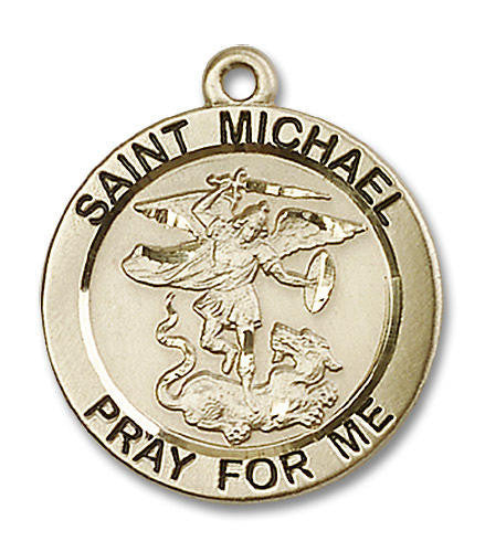 St Michael and Guardian Angel Medal - 14kt Gold 7/8 x 7/8 Round Pendant 4082