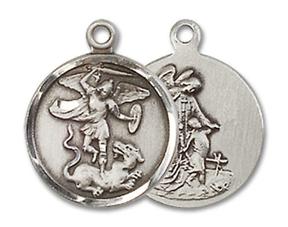 St Michael and Guardian Angel Medal - Sterling Silver 1/2 Round Pendant 0601RSS